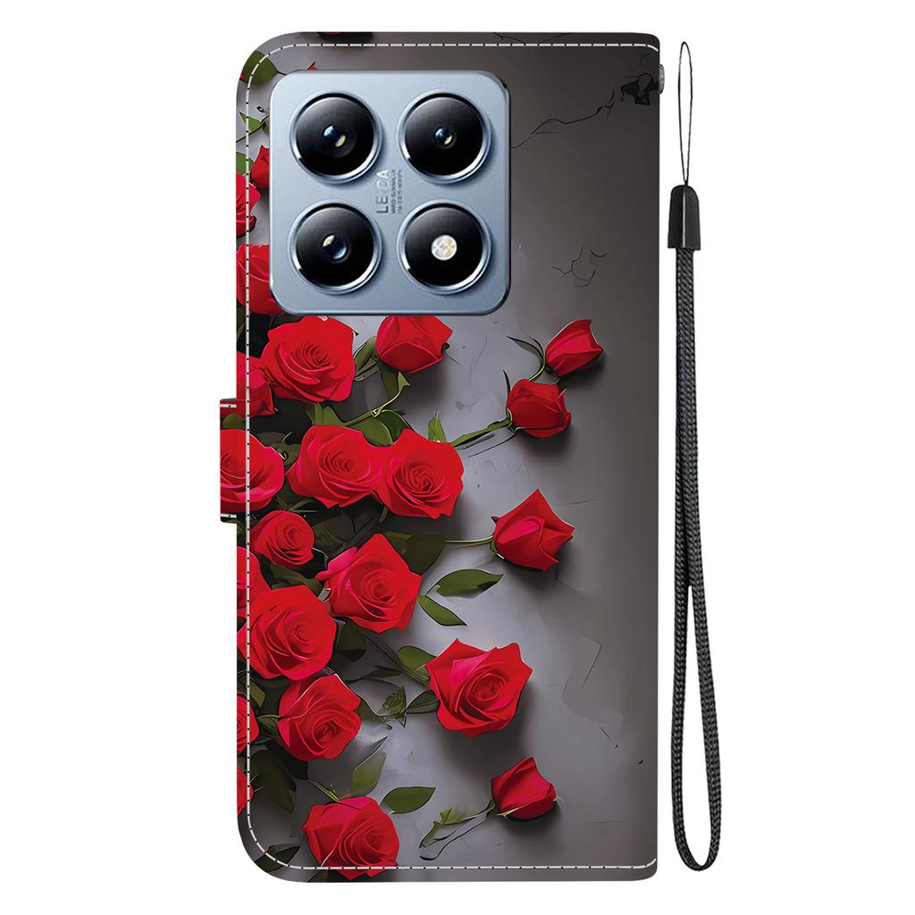 For Xiaomi 14T Leather Case Stand Wallet Pattern Printing Phone Cover with Wrist Strap