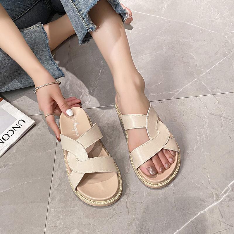 

Fashion crystal rivets around platform slippers women leather cross band flipflops silver strap pantuflas mujer outdoor slids big size43 36 абрикосовый