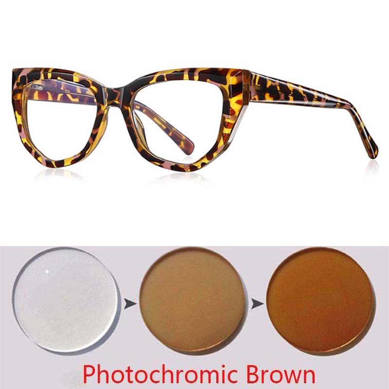 Polygon Cat Eyes Photochromic Glasses Women Myopia Eyeglasses Students Short Sight Eyewear 0 -0.5 -1 -1.25 -1.5 -1.75 -2.0 To -6