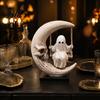 Retro Gothic Decor Halloween Ghost Swing Figurine, Spooky On A Moon Statue, Figurine Resin Home Decoration for Desktop, Mantel, Fireplace, Indoor