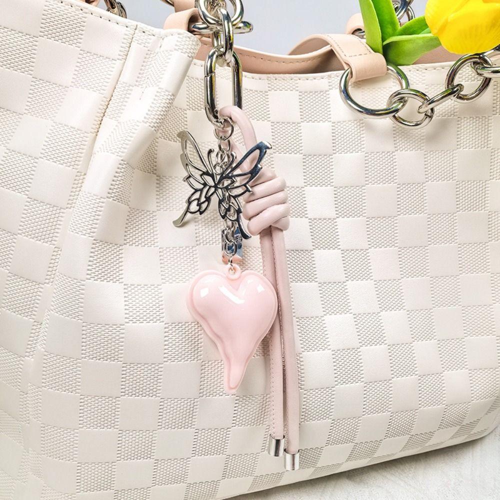 Butterfly Heart Shaped Bag Pendant Anti-Lost Braided Rope Key Chain  Jewelry Accessories