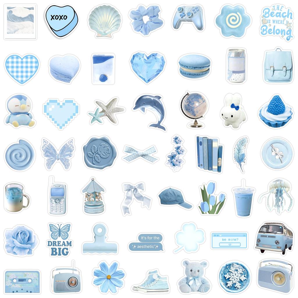 50/100 Pcs Ins Style Light Blue Theme Stickers DIY for Scrapbook Helmet Car Window Diary Guitar Waterproof Decals