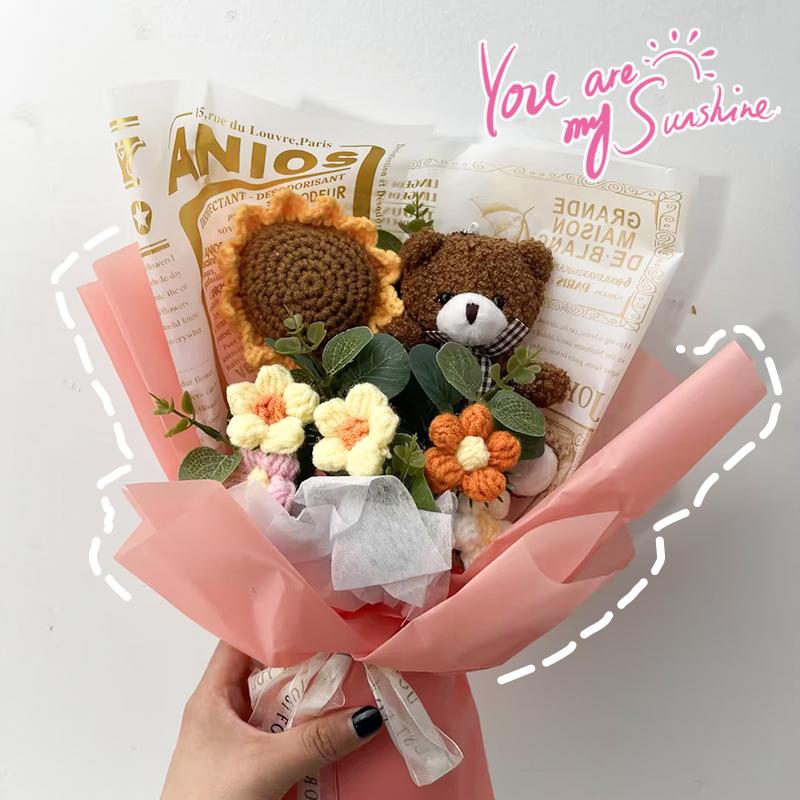 Crochet Flowers Bouquet Eternal Flower Wedding Gift for Guests Woven Sunflower Christmas Bouquet Cadeau Mariage Pour Invites