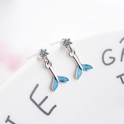925 Sterling Silver Mermaid Glitter Fish Tail Dangle Earrings Women's Jewelry Chic Fashion Earrings With Zircon S-E839
