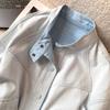 Women Color Denim Cropped Baseball Jacket Spring Korean Casual Round Neck Zip Up Outerwear for Petite Girls