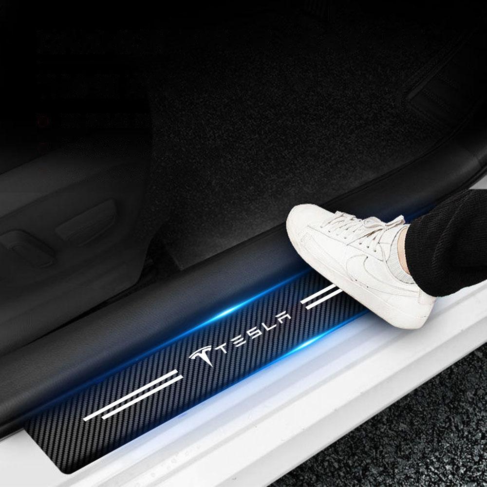 4pcs Car Threshold Strip Stickers Auto Door Sill Anti-Scratch Protector Sticker Accessories For Tesla Model Y S 3 Cybertruck