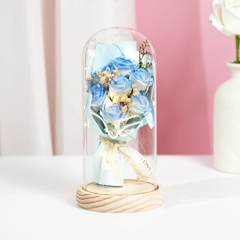 New Rose Lantern Glass Cover Immortal Bouquet Gypsy Dried Flowers Carnations Teachers' Day Qixi Festival Valentine's Day Gift