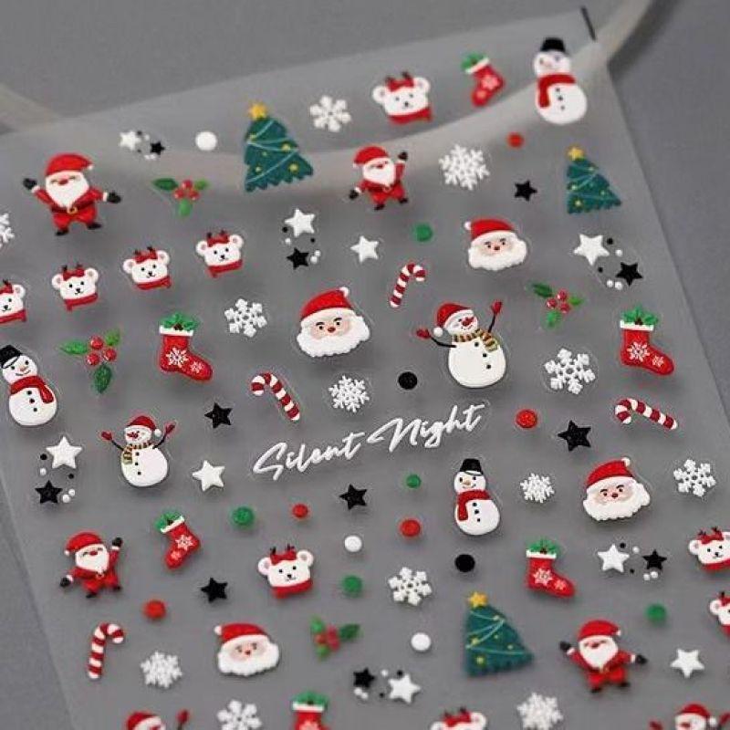 Festive 3D Christmas Nail Art Stickers: Cute Santa, Tree & Snow Designs