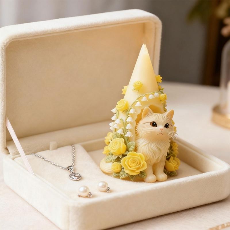 Food Grade Silicone Candle Mould in Realistic Cats and Flower House Designs Easy Demoulding