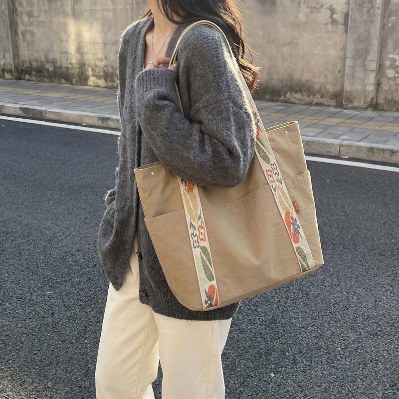 Niche Jacquard Canvas Bag Women'S Large-Capacity Bag Casual Shoulder Tote Bag Messenger Commuter Bag
