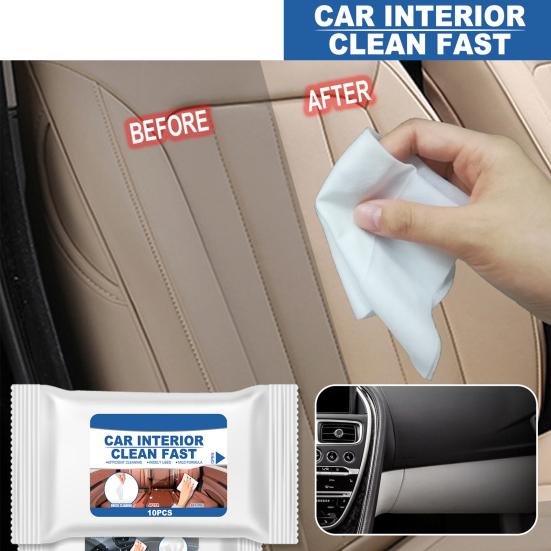 10Pcs/Bag Car Cleaner Wipe Moisture Sealing Design Portable Car Interior Cleaner Wipes Sheets for Vehicle