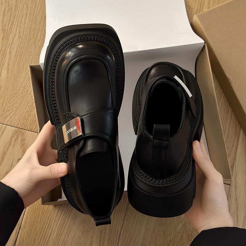 Knock and look thin~ Thick-soled heightening loafers for women's 2025 spring and autumn new muffin single shoes British Mary Jane small leather shoes