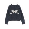 Girly bow jacquard crew neck sweater women's autumn and winter new lazy wind outside knitted sweater top