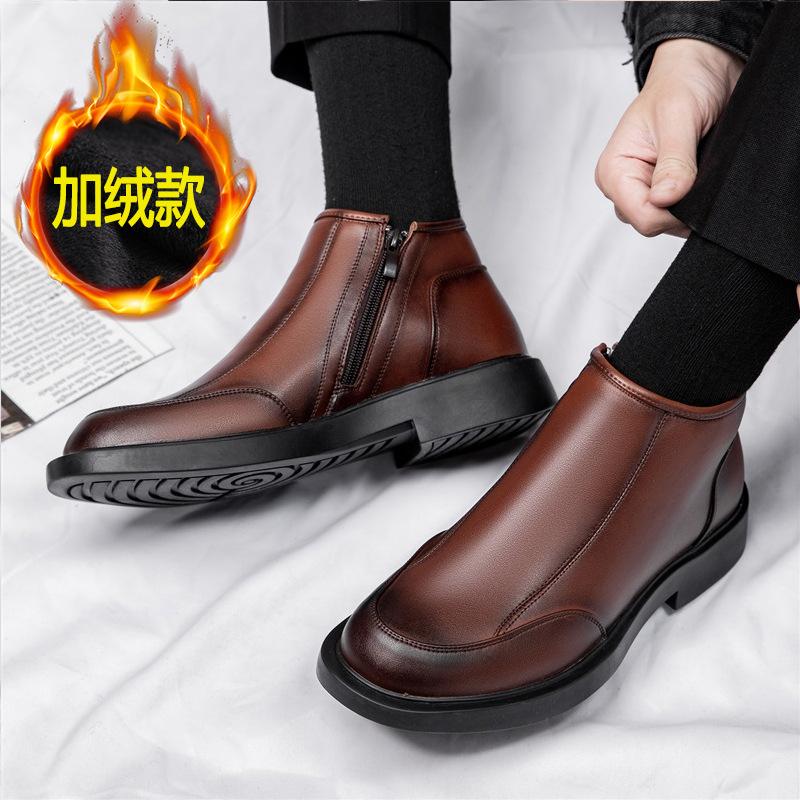 

Мужские ботинки челси 2025 Зимние флисовые кожаные ботинки Мартина Мужские ботинки в британском стиле Боковые молнии Низкий верх Короткие ботинки Тренд 44