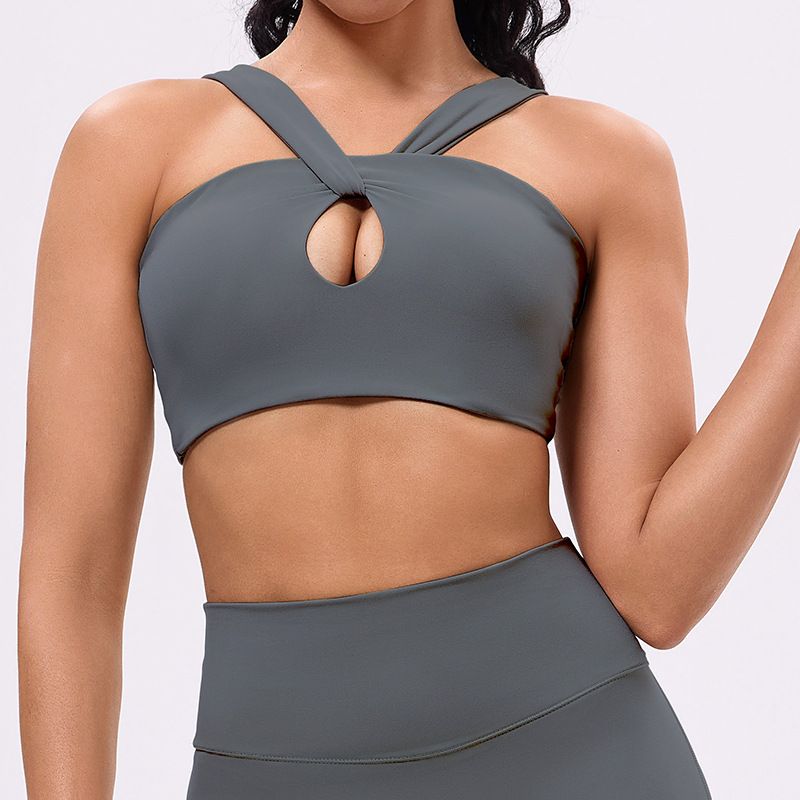 

2025 European and American Beauty Back Yoga Clothes Sexy Sports Bra Running Fitness Underwear Cloud Sense Double-Shoulder Strap Vest Shockproof Dark gray blue(Bra) M