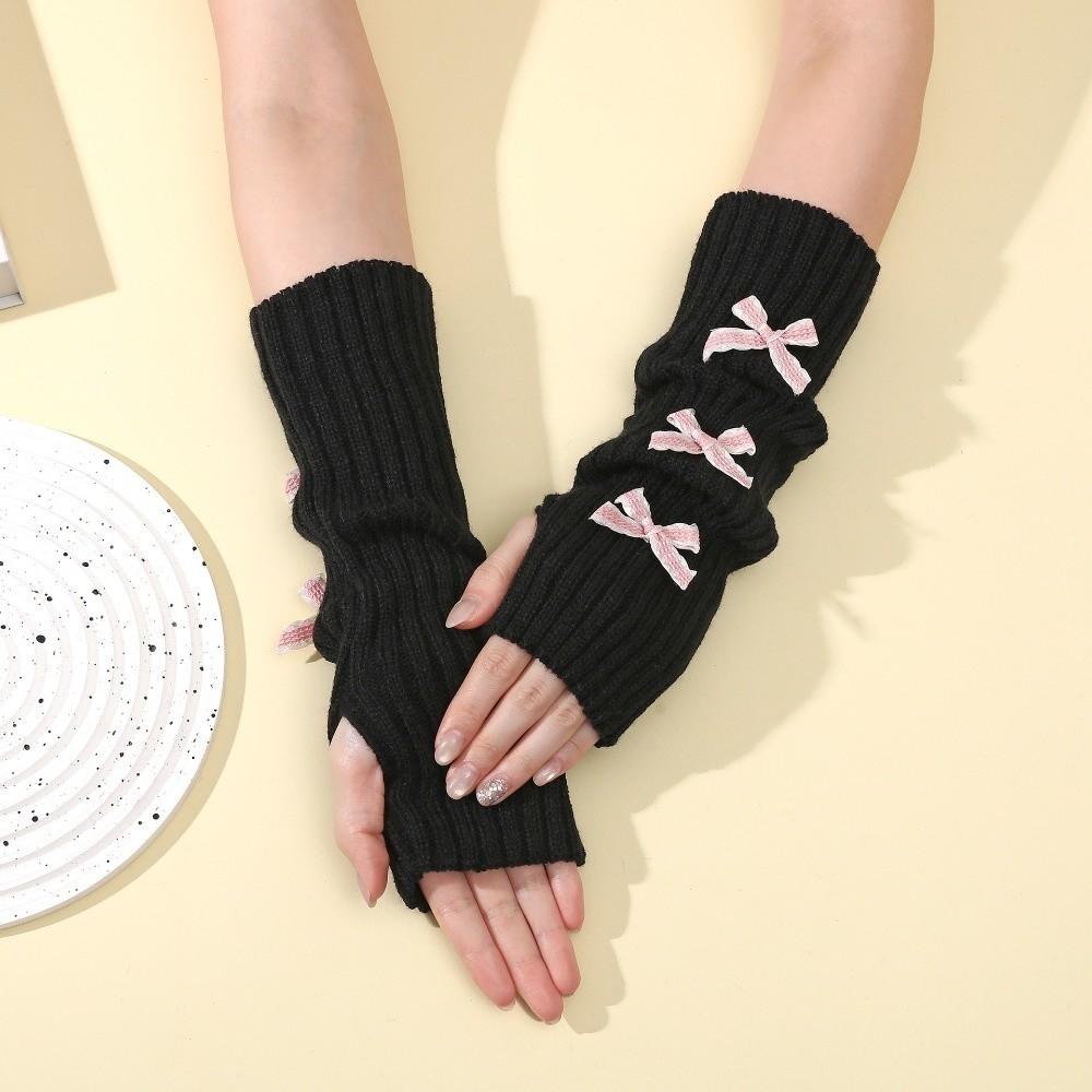 Thicken Bow Fingerless Gloves Cute Bowknot Hands Free Gloves Fashion Arm Sleeves  Winter