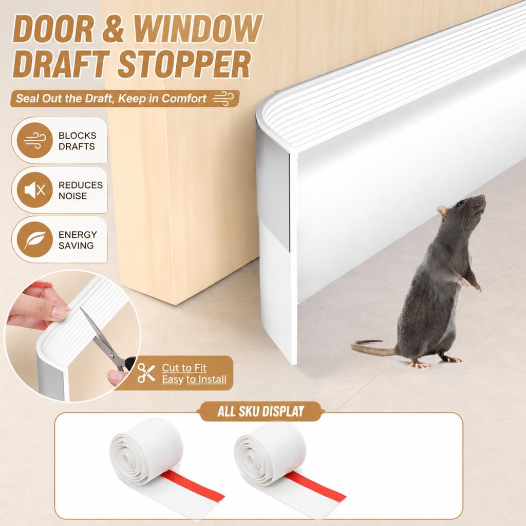 Door Window Draft Stopper Weather Stripping Seal Tape Self Adhesive Foam Strip 3 6cm Width 100cm Length Cut to Size for Home Insulation