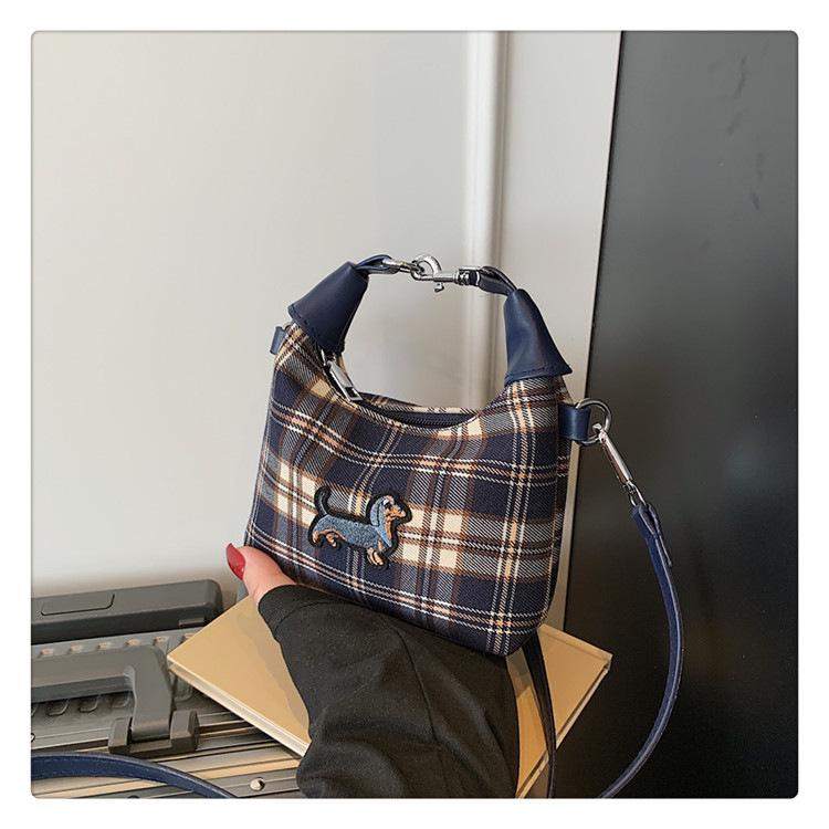 

Женская клетчатая сумка-ведро в стиле колор-блок - Модная сумка кроссбоди и на плечо 2025 синий