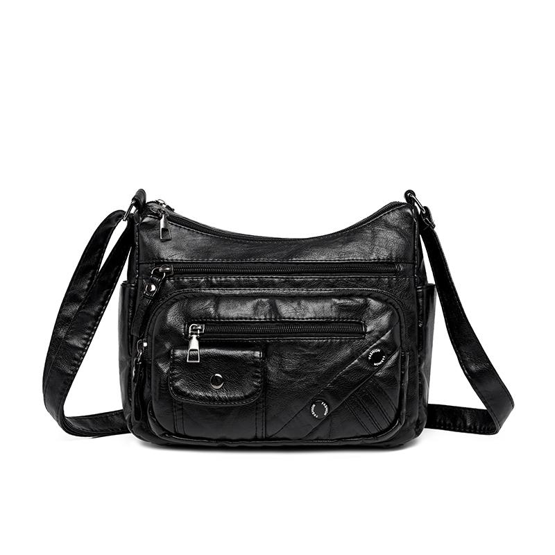 Dameveske i mykt skinn Mammaveske Flere rom Flere glidelåser Stor kapasitet Skulderveske Crossbody-veske