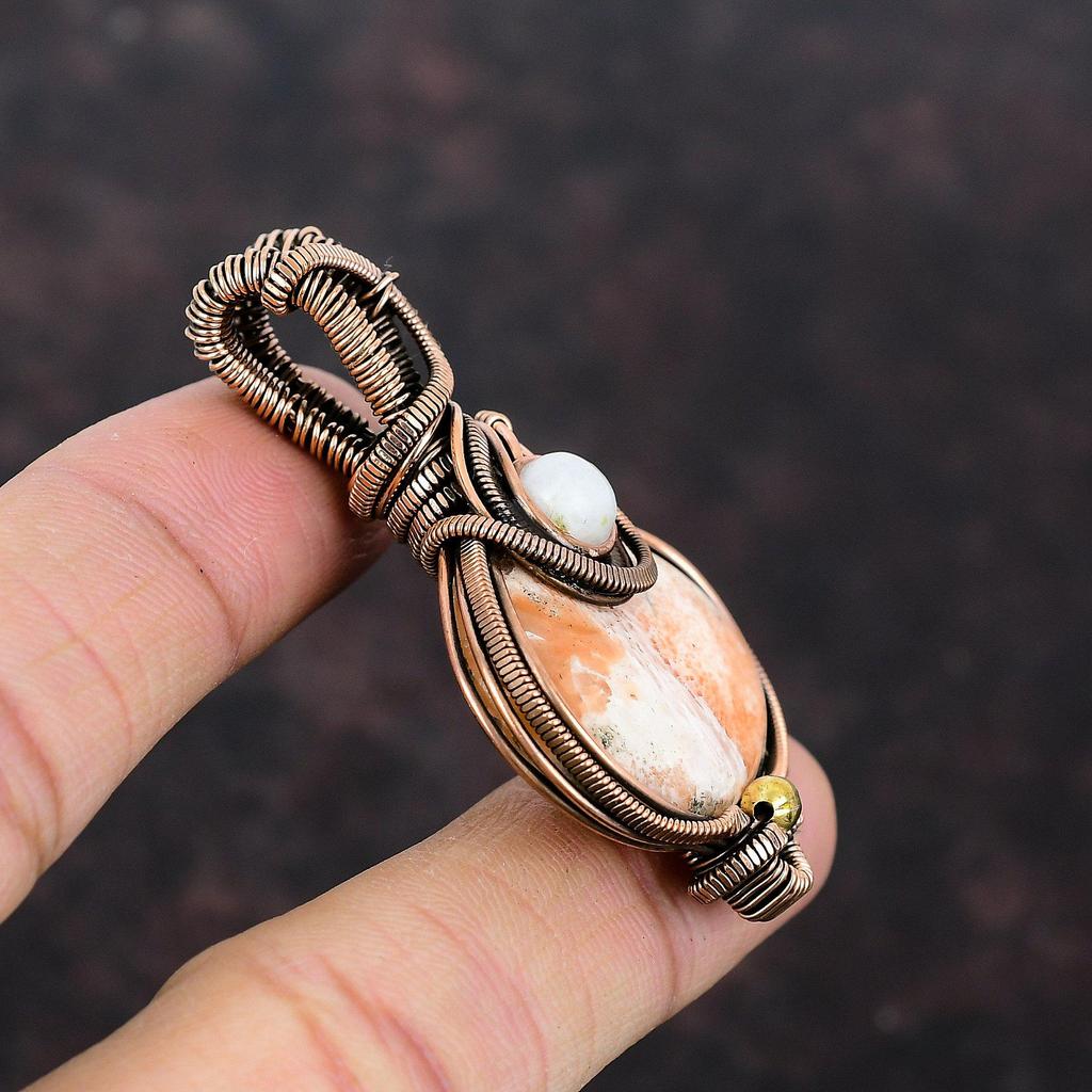 Scolecite Gemstone Pendant Copper Wire Wrapped Jewelry Natural Rainbow Moonstone Pendant Handmade Pendant Dainty Copper Jewelry Wedding Gift