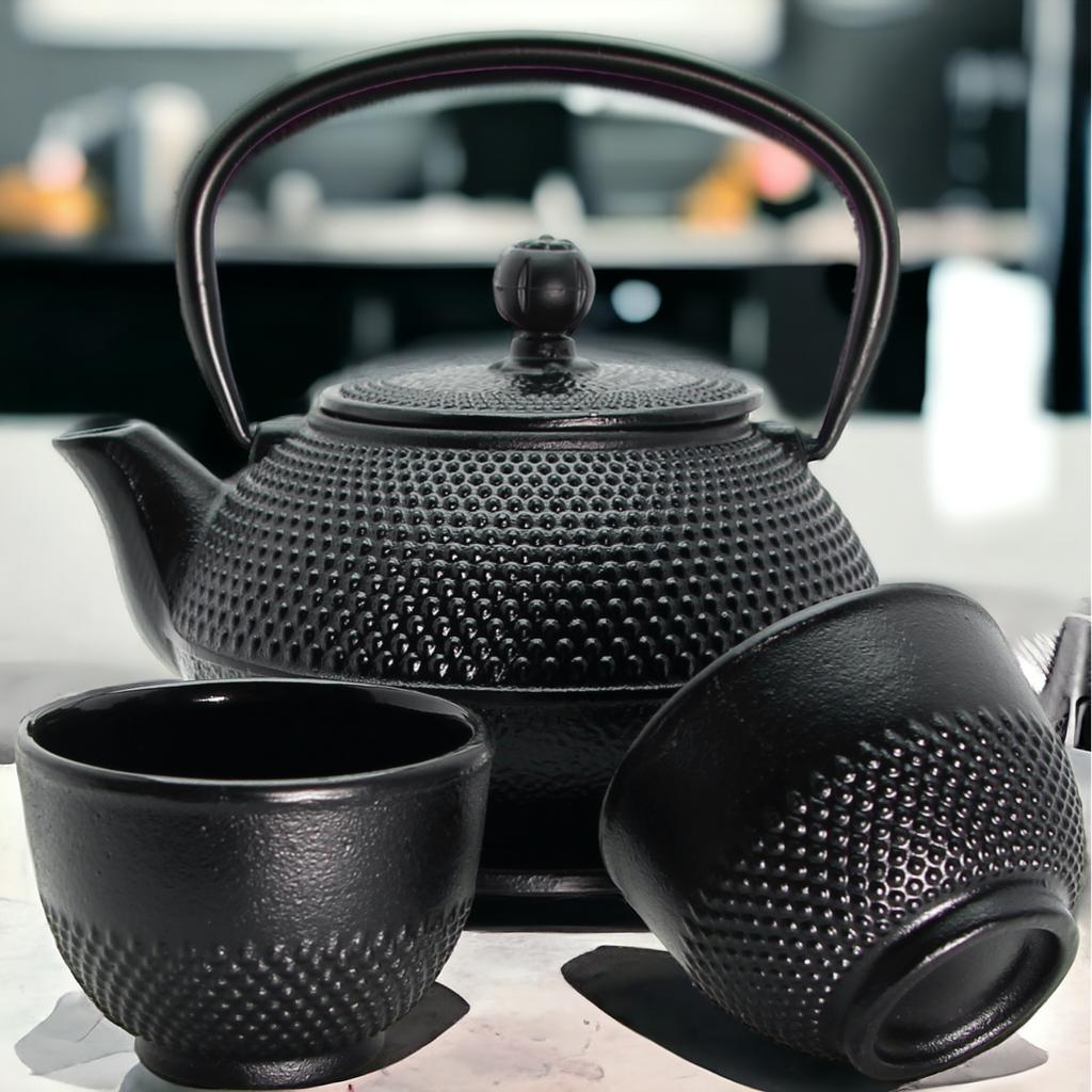 CAST IRON KETTLE 0.8L TEA AND HERB INFUSER 2x CUPS PLATE
