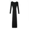 2026 American Hot Girl Rib Knit V-Neck Bodycon Sweater Dress with Slim Fit and Split Hem