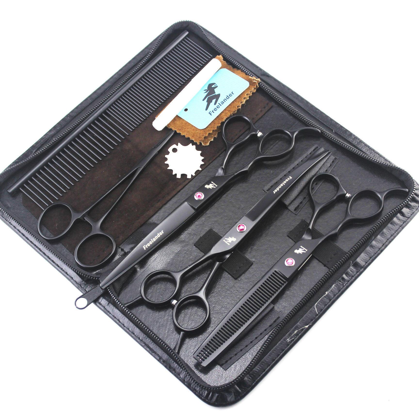 

7.0 inch, 3 packs of black paint on the left hand, high-end pet beauty scissors, straight scissors, set, free row comb. 7inch black left-handed fine-tooth comb set