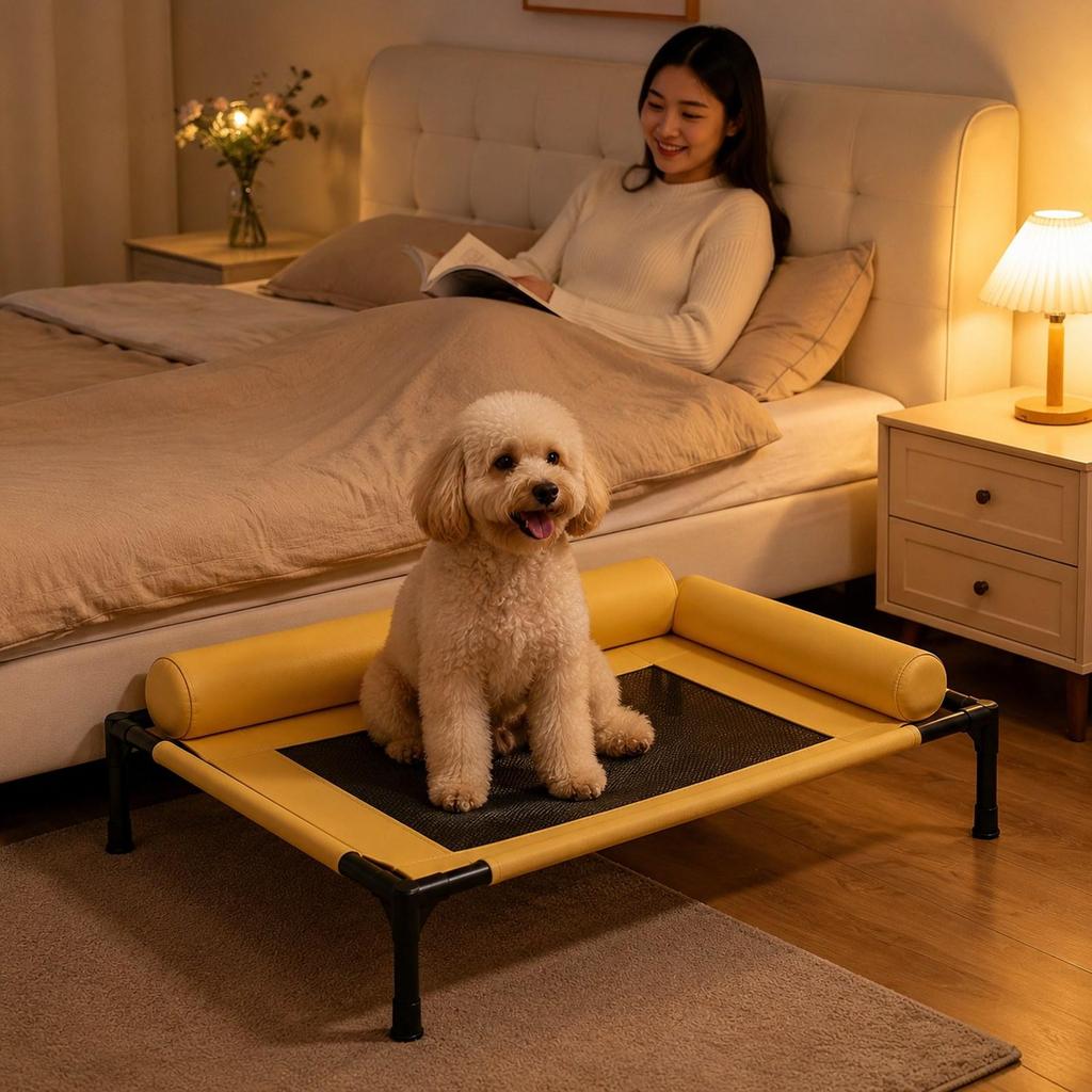 Elevated Dog Bed Portable Pet Hammock Sturdy with Pillow for Puppy Cats Dogs M 66cmx45cmx17cm