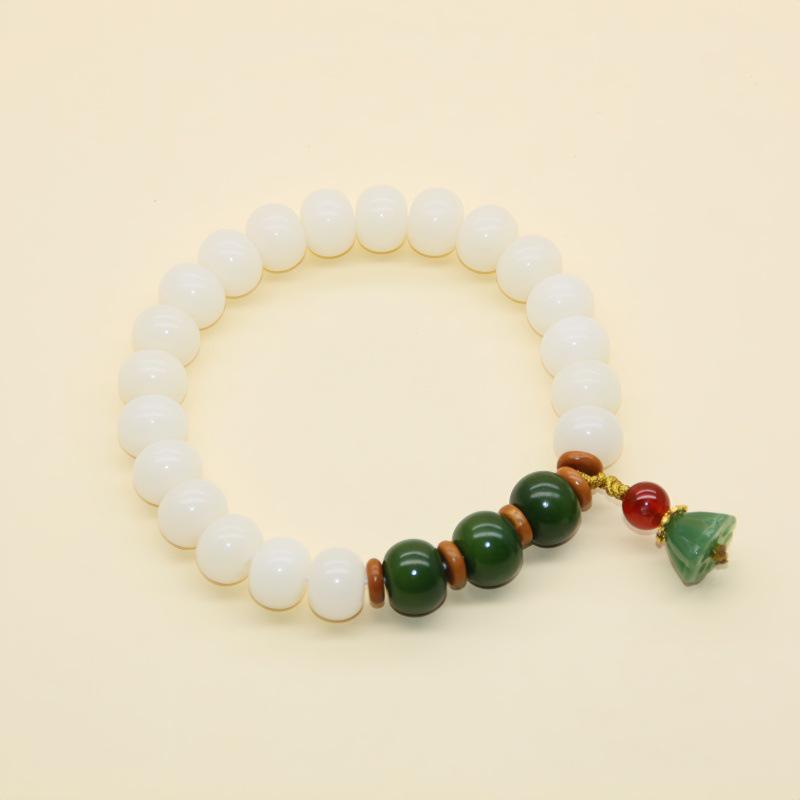Natural White & Creamy Yellow Jade Bodhi Root Double-Strand Bracelet - New Chinese Design for Women