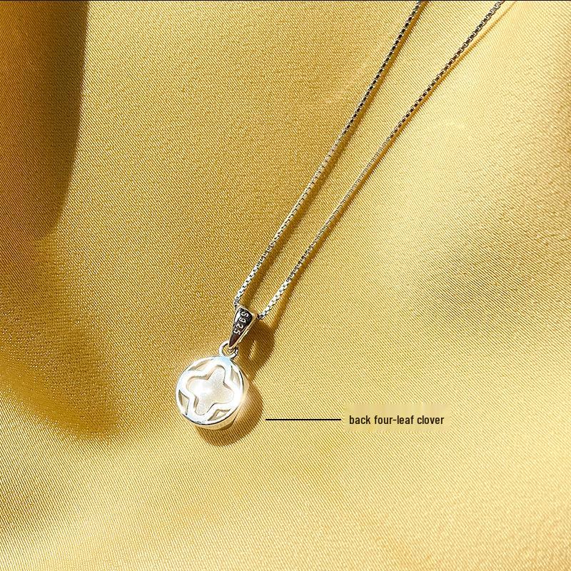 Weißer Chalcedon Anhänger Halskette - Damen Luxus Runde Schlüsselbeinkette