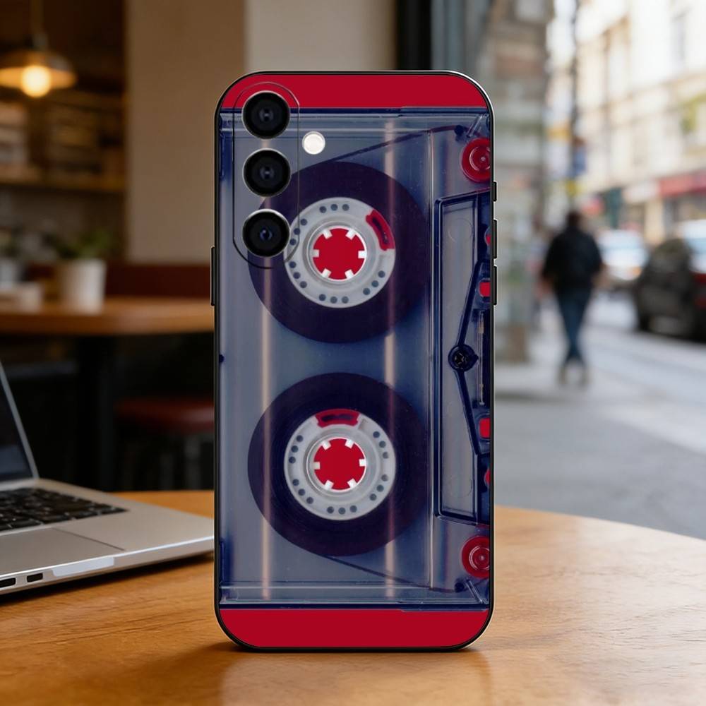 Retro Cassette Pattern Plating Phone Case For Samsung Galaxy A73,A72,A71,A70,A53,A52,A51,Others Soft Black Cover