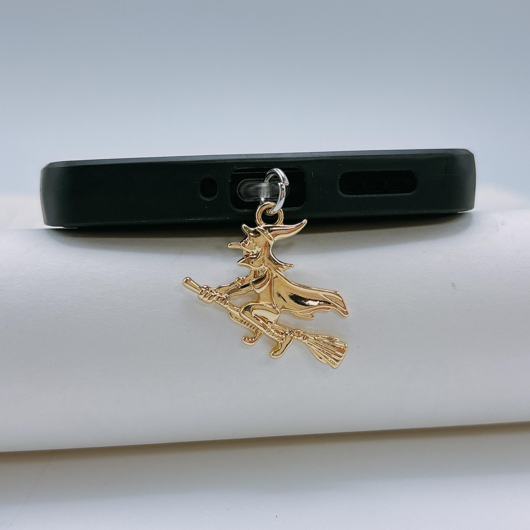 

1pcs Halloween Witch Alloy Charm Anti-Dust Plug , Mobile Phone Decoration Accessory – Enchanting Sorceress Dust Cap Compatibility For IPhone5-14