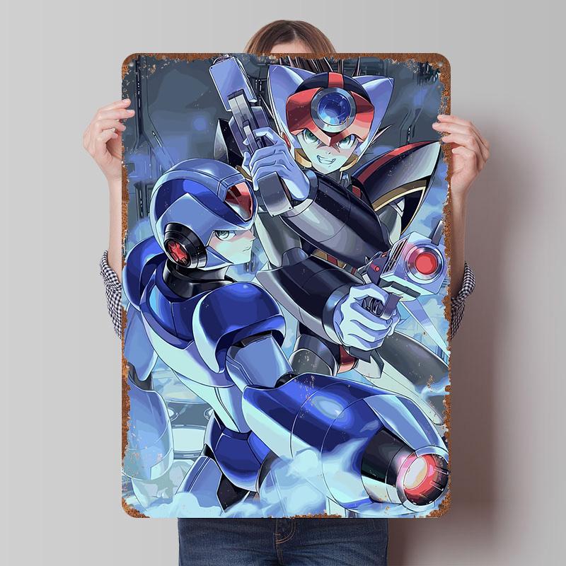Mega Man X Metal Poster Customized Wall Art Retro Vintage Tinplate Signs for Gamer Decoration Room Home Decor Bar Accessories