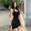 New French temperament waist pinch black square neck vest dress children's spring and summer high-end cake skirt