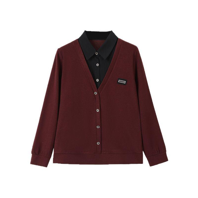 2025 Spring/Fall Two-Piece Collar Long Sleeve Top for Middle-Aged and Elderly Women