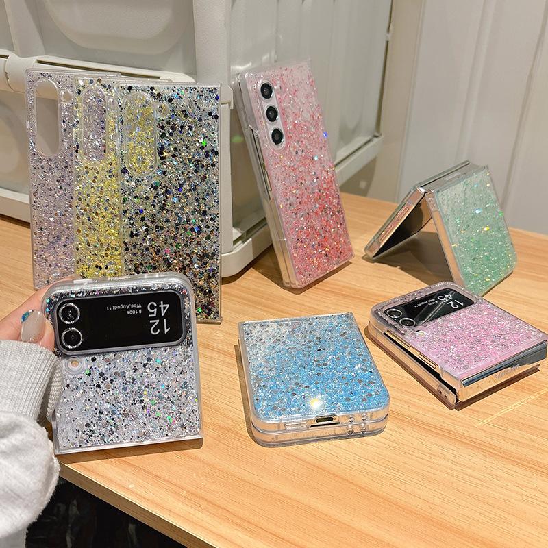 Applicable To Samsung Zflip6 Mobile Phone Case, Epoxy Glitter Sequin Fold5 Clamshell Folding Screen W24Flip Women'S Model