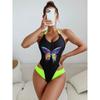 High Cut One Piece Swimsuit Women Summer Neon Patchwork Backless 1 Onepiece Swimwear Swimming Suit For Women Bathing Suit
