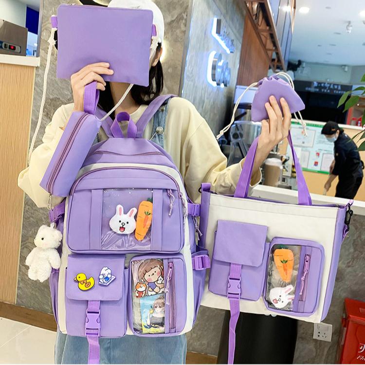 5 PCS Backpack for Middle and High School Students, Lightweight Backpack for Elementary School Students, Women's Large Capacity Backpack, Textbook Bag