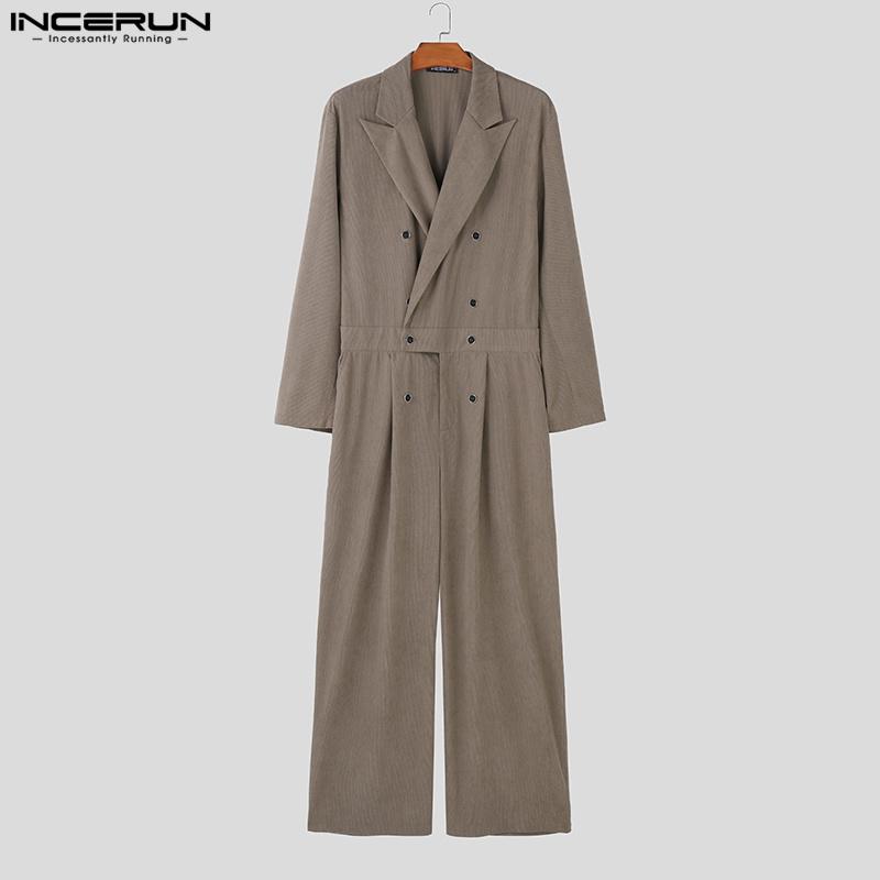 INCERUN Herren Frühling Langarm Korduroy Lange Overalls Lässig Reißverschluss Strampler