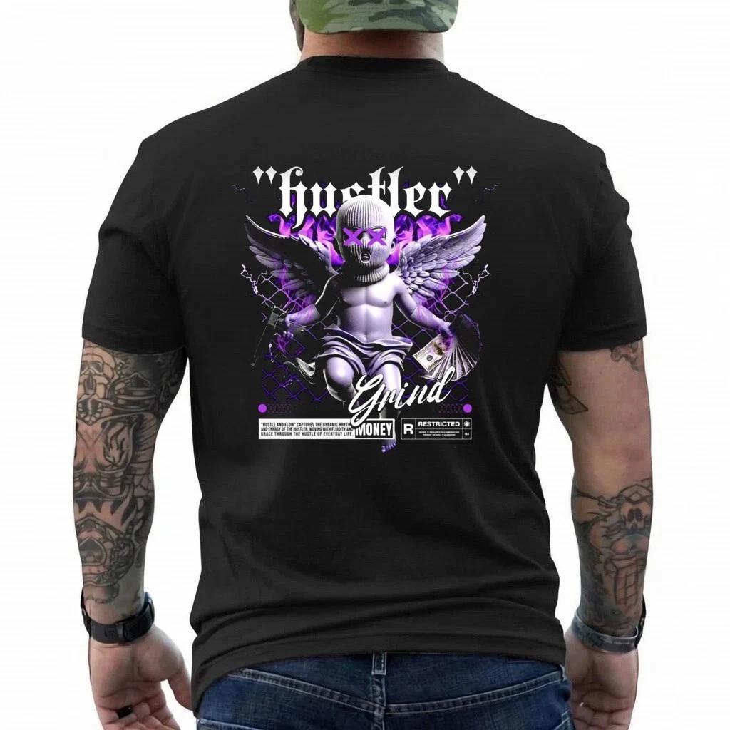 Hustler Grind Angel T-Shirt Purple Streetwear Money Graphic Tee Unisex 3XL