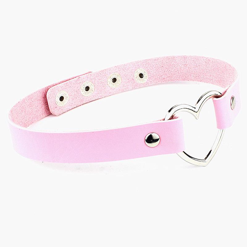Four-Buckle Harajuku Punk PU Leather Peach Heart Necklace