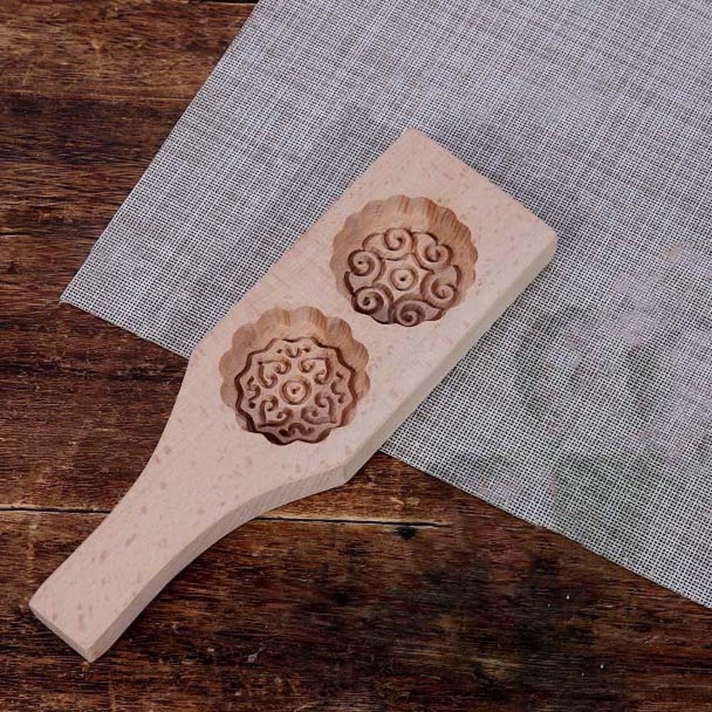 Natural Wood Wooden Mooncake Mold Double Slot Traditional Dessert Press Asian Dessert Making Style 1