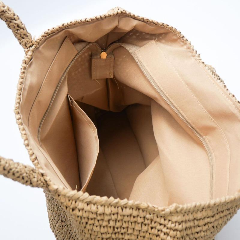 New Simple Solid Color Straw Bag Women's Large Capacity Shoulder Handwoven Bag Seaside Vacation Beach Handbag