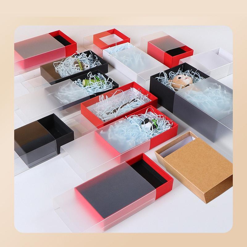 Creative Solid Color Thick Paper Drawer Jewelry Packag Box Greeting Card Necklace Bracelet Gift Package Paper Box Rectangular Transparent Gift Boxes