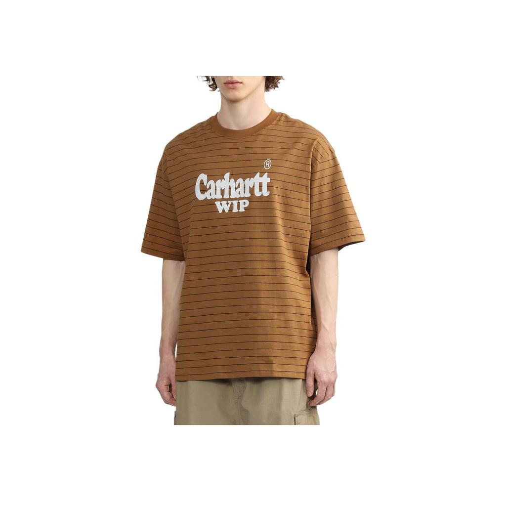 Carhartt WIP SS24 Logo Print Striped Short Sleeve T-Shirt Men Tops Brown CHXTEI032850M-BWB