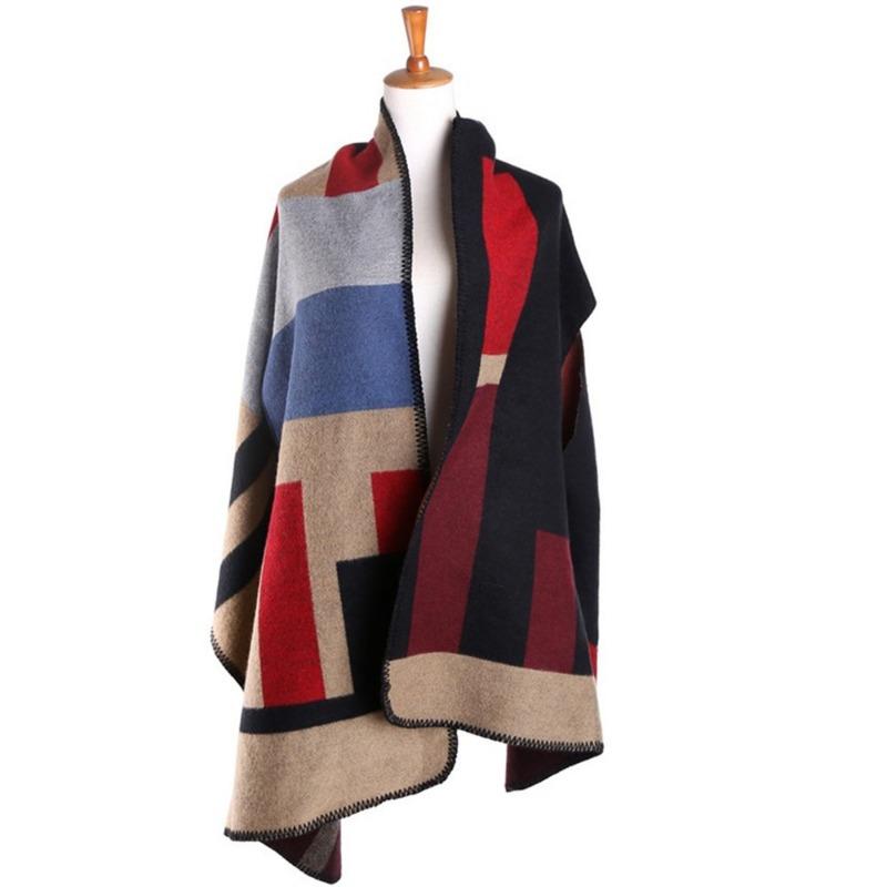 Autumn Winter European American Plaid Open Arm Shawl Scarf