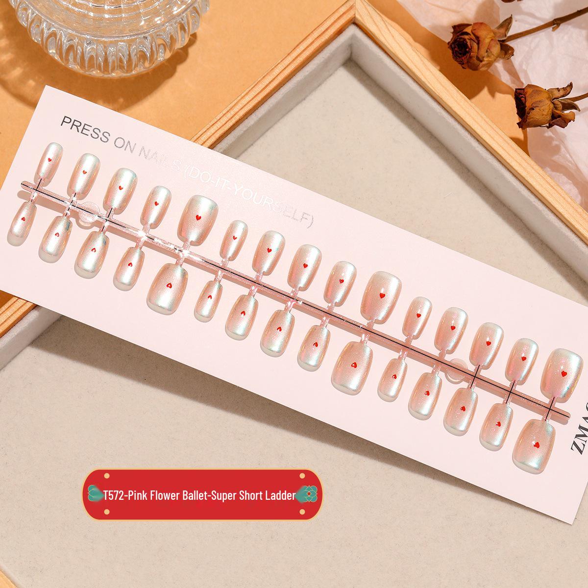 

T572 Powder Pink Flower Bud Short Aurora Pink Heart Glass Cat Eye Beads (30 Pieces, Removable) Complete M/M/M