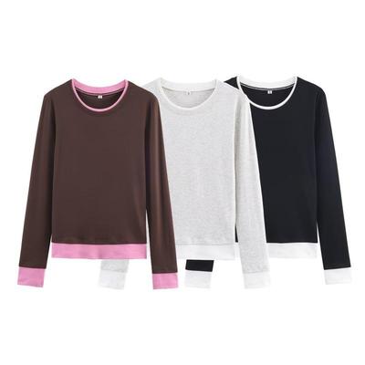 European & American Style Double-Layer Color Block Long-Sleeve T-shirt - Autumn/Winter 2025