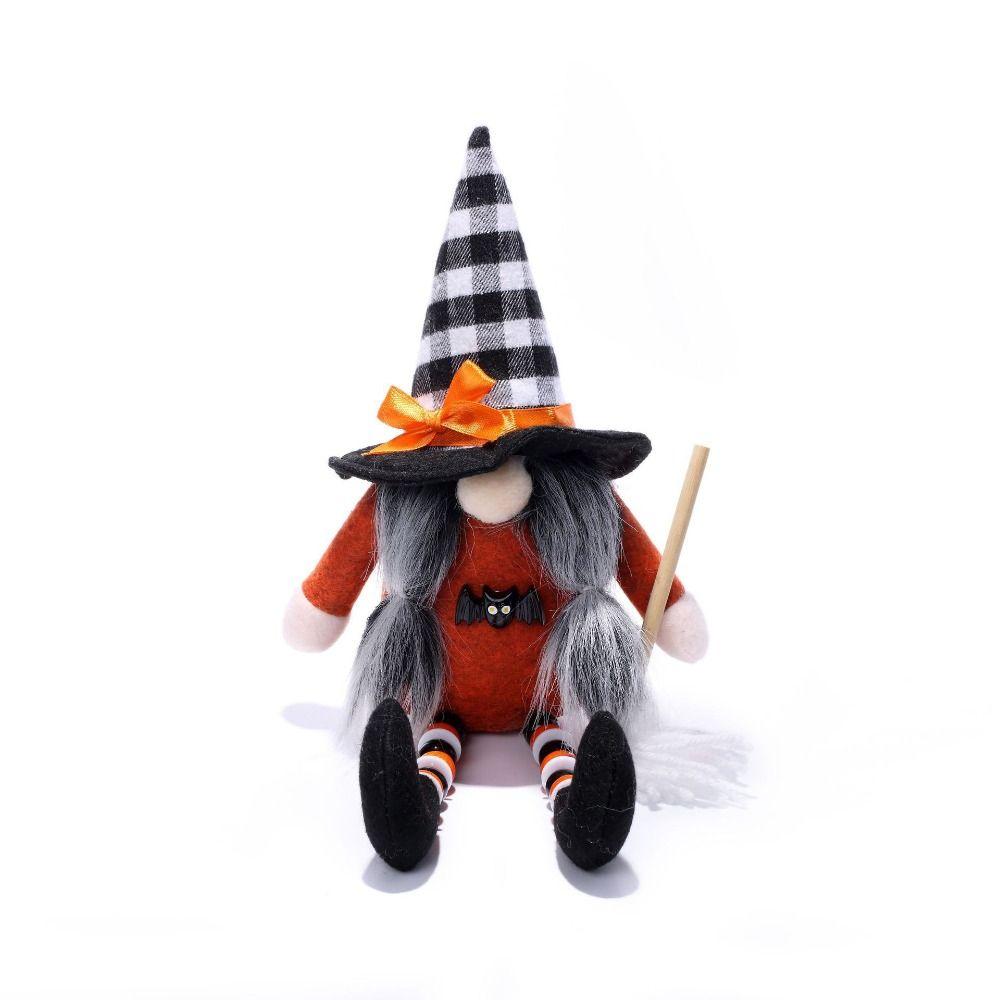 Handmade Pumpkin Dwarf Faceless Doll Cute Gnome Plush Toy Ornament Halloween Dwarf Decoration  Gift