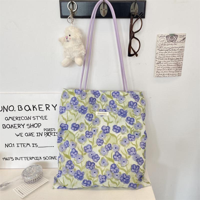 

ins wind fresh literary flower bag thin floral bag PU shoulder strap summer shoulder bag canvas bag